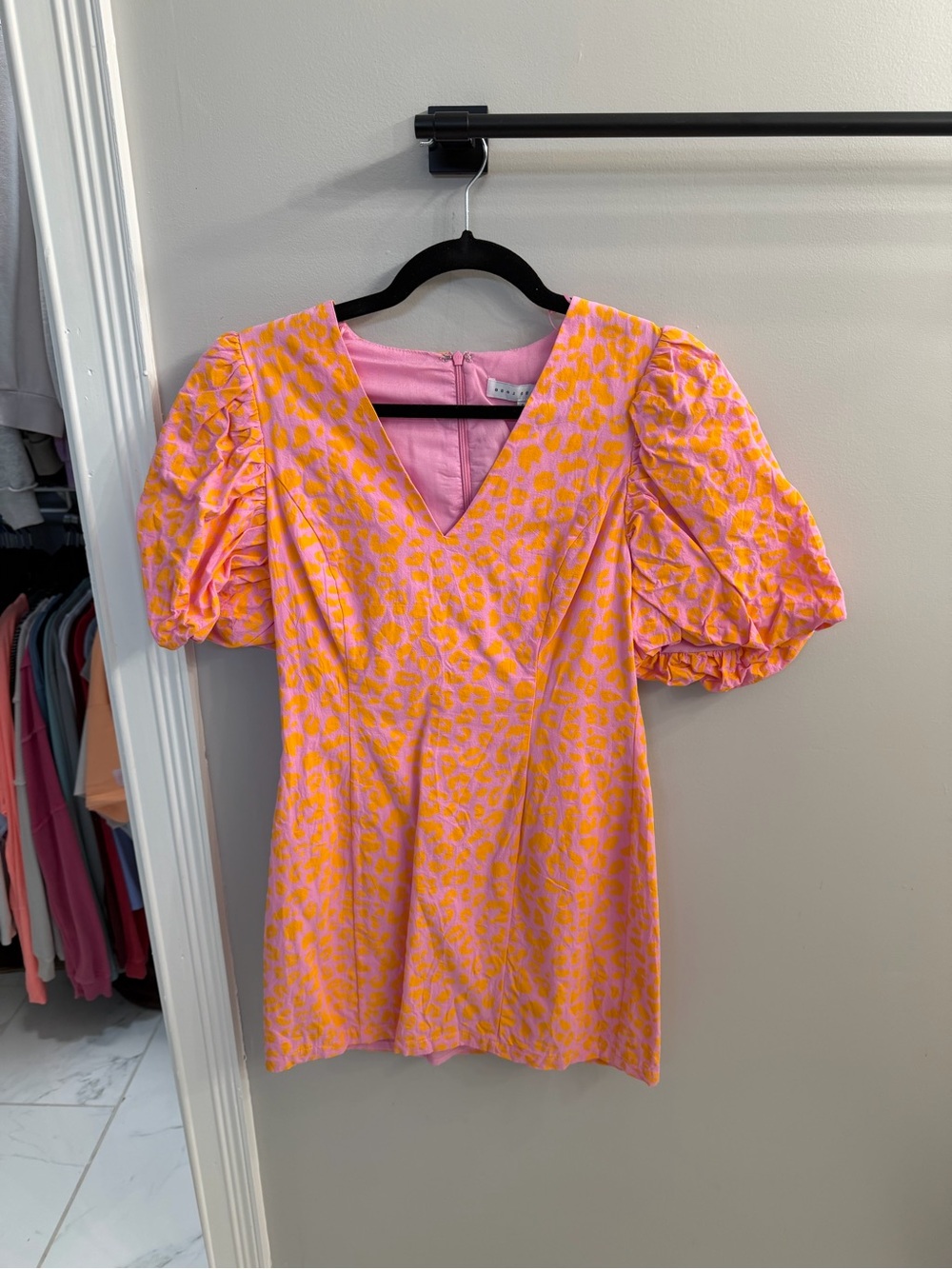 Endless Rose Pink and Orange Puff-Sleeve V-Neck Dress